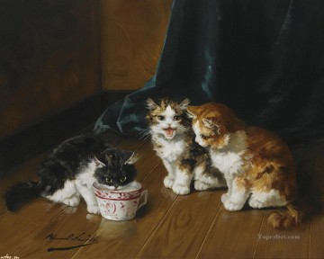 猫 Painting - アルフレッド・ブルネル・ド・ヌーヴィルの子猫が床に